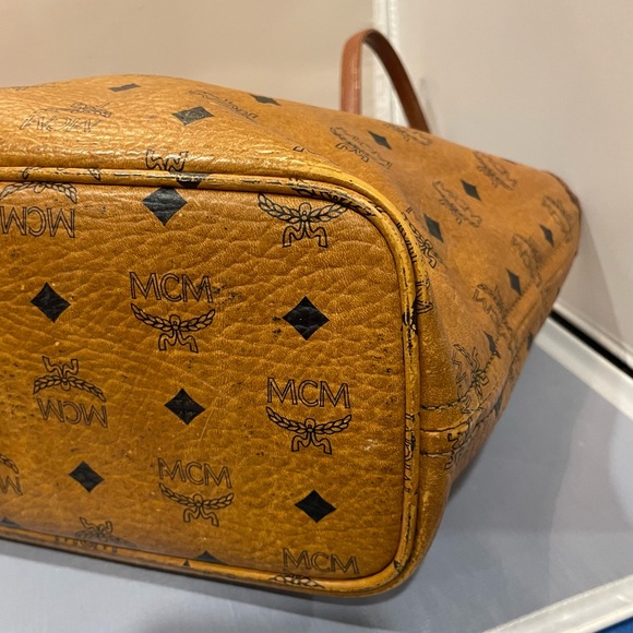 Used MCM Visetos German Brown Leather Gold HW Zippered Tote Bag Purse Auth Read! - Picture 5 of 16